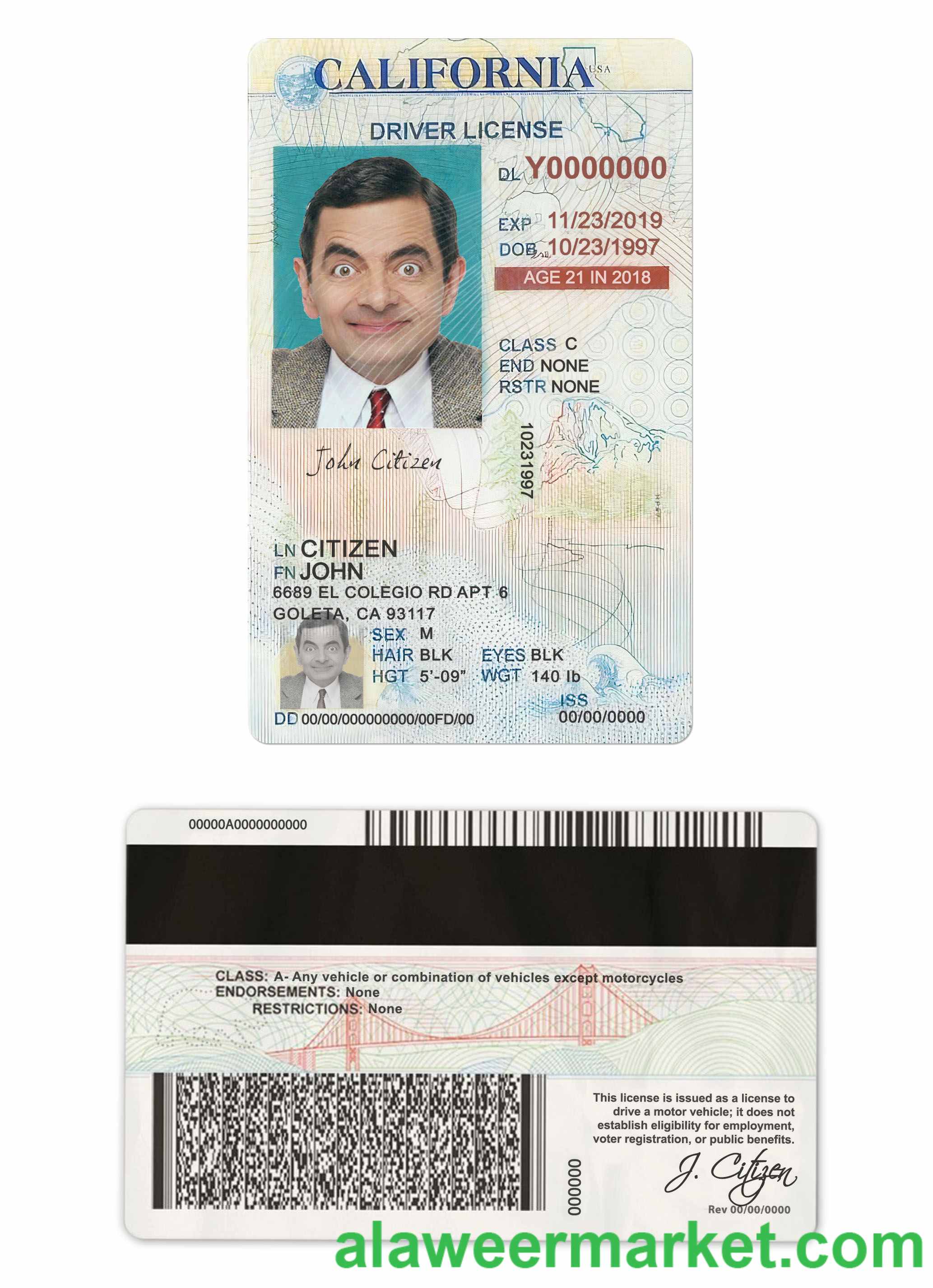 USA California driving license under 21